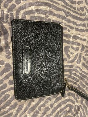 Dooney & Bourke Black Pebbled Leather Zip Wristlet with Wrist Strap